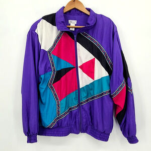 Vintage Bocoo 90s Retro Windbreaker Jacket Bold Geo Aztec Colorblock Size M